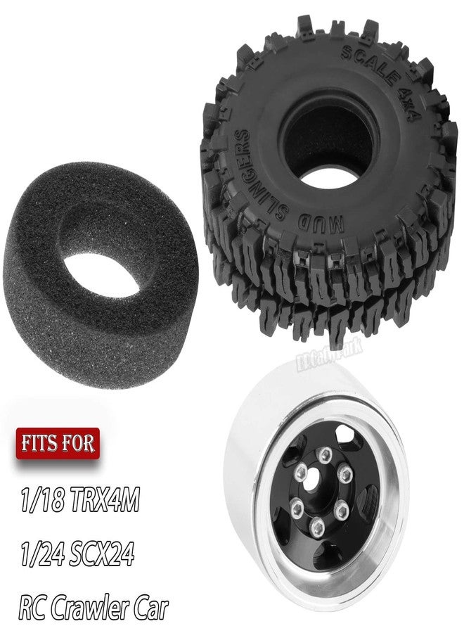 عجلات وإطارات BRCatWPark 1.0 Beadlock لسيارات الزحف التي تعمل بالتحكم عن بعد بمقياس 1/18 TRX4M و1/24 SCX24، وسيارات الطرق الوعرة والشاحنات، مصنوعة من الألومنيوم بقياس 1.0 بوصة مع إطارات مطاطية إسفنجية، لون أسود - Image 2